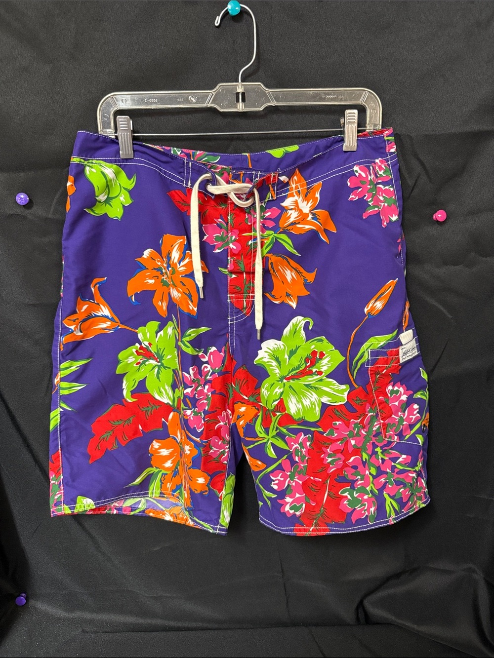 Ralph Lauren Purple Floral Swim Board Shorts with Drawstring